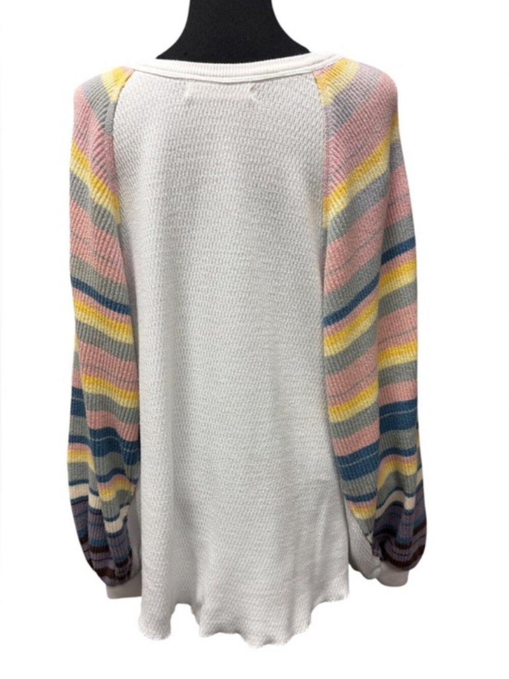 We The Free Free People Waffle Knit Striped Balloon Sleeve Top S - Picture 8 of 12